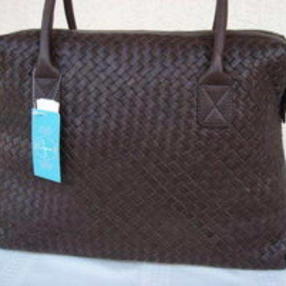 COPY - COPY - Aqua Brown Leather Weave Tote - Picture 1 of 2